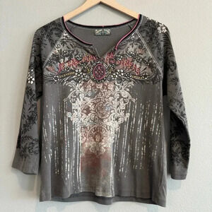 Vanilla Sugar Vintage Blouse 3/4 Sleeve Embellished Grunge Y2K L
